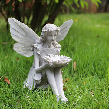 Shower Fairy Statue Solar Wings Ornament Bird Feeder