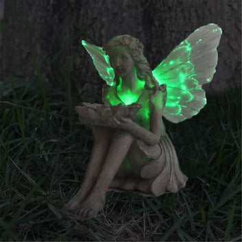 Shower Fairy Statue Solar Wings Ornament Bird Feeder