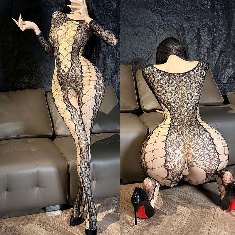 Leopard Jacquard Mesh Bodystocking - W88