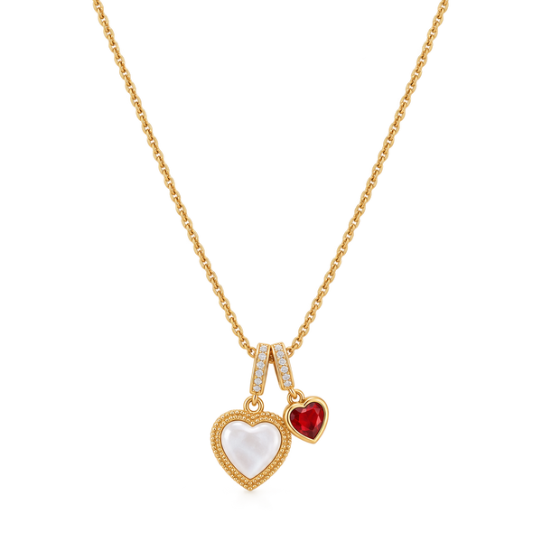 18K Real Gold Plated Ruby Double Heart Necklace