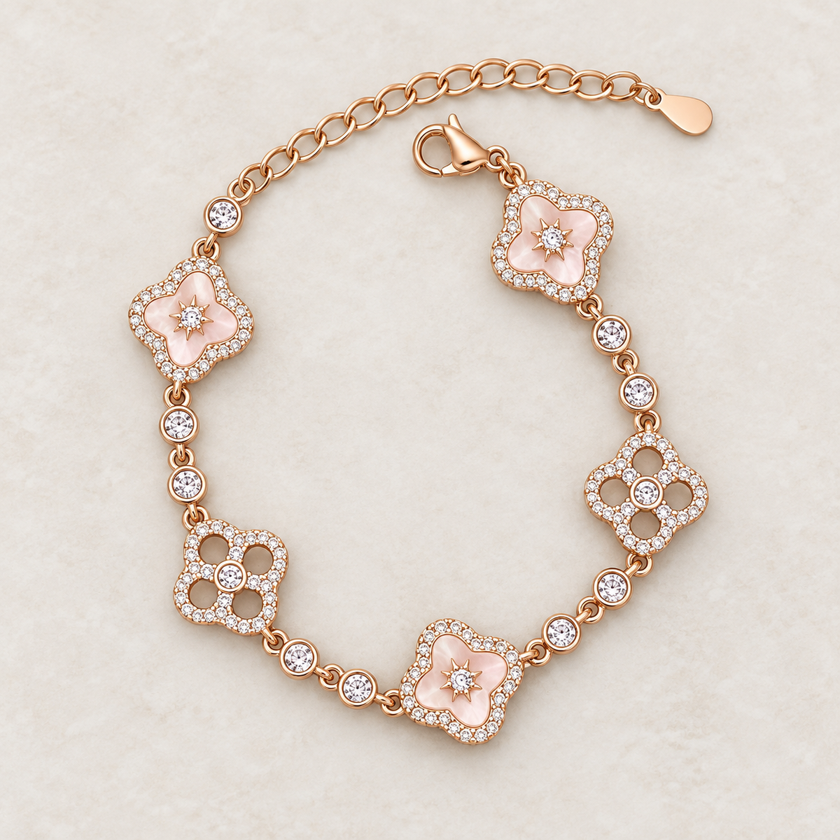 Plated Triple Circle Full Pave CZ Double Chain Bracelet