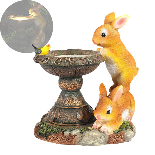 Luci solari per statue da bagno per uccelli e conigli per decorazioni da giardino e prato 