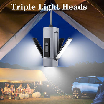 Rechargeable 1800mAh Telescopic Camping Light with 3 LED Lamp Heads