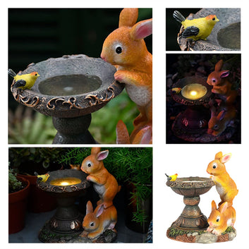 Luci solari per statue da bagno per uccelli e conigli per decorazioni da giardino e prato 