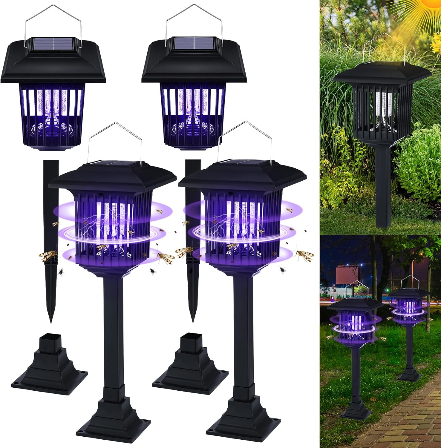 Solar Bug Zapper Outdoor UV Mosquito Killer Black Fly Repellent Light