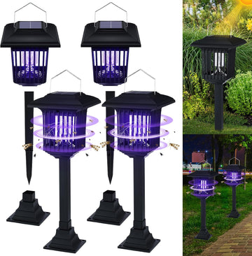 Solar Bug Zapper Outdoor UV Mosquito Killer Black Fly Repellent Light