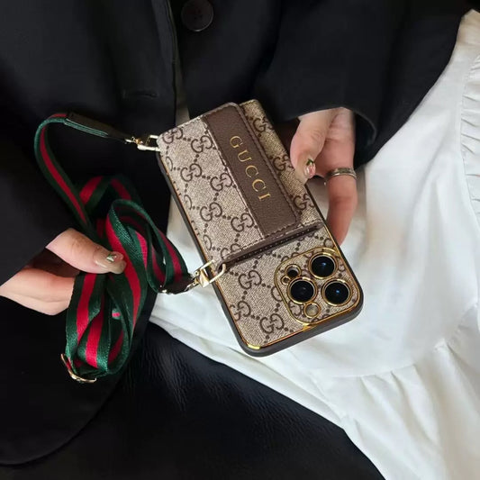 Classic Letter Crossbody Card Holder iPhone Case