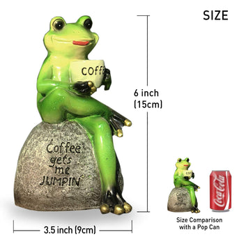 Drinking Coffee Green Frog Figurine  for Garden Decoration