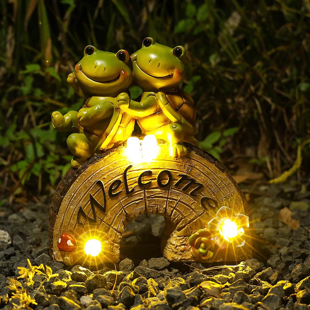 Garden Cute Frog Face Turtles Solar Lights Statues