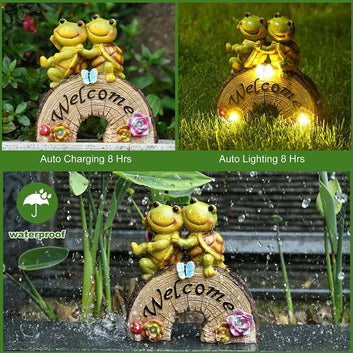 Garden Cute Frog Face Turtles Solar Lights Statues
