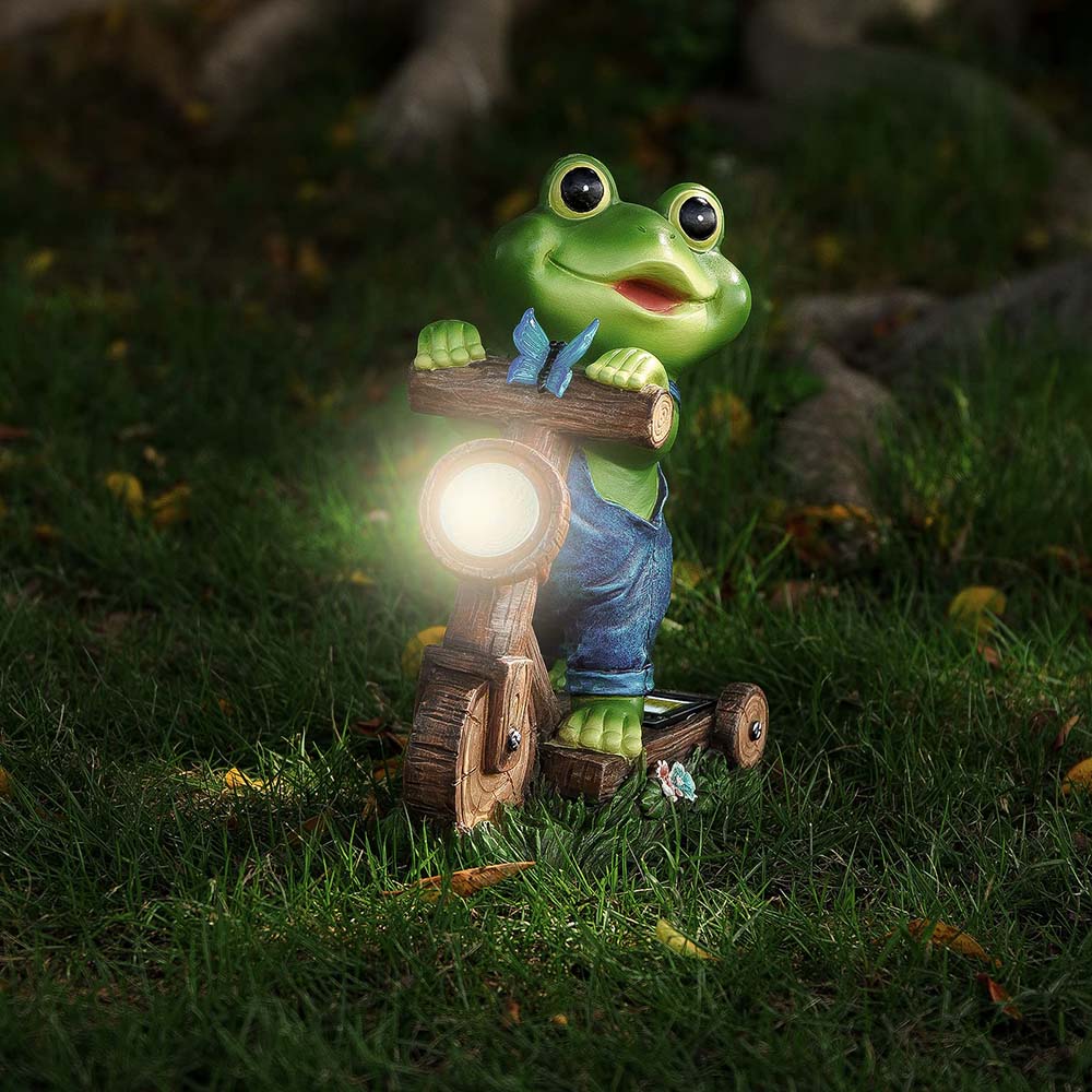 Garden Frog Biker Statue with Solar LED Lights