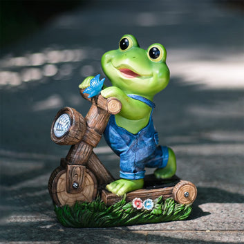 Garden Frog Biker Statue with Solar LED Lights