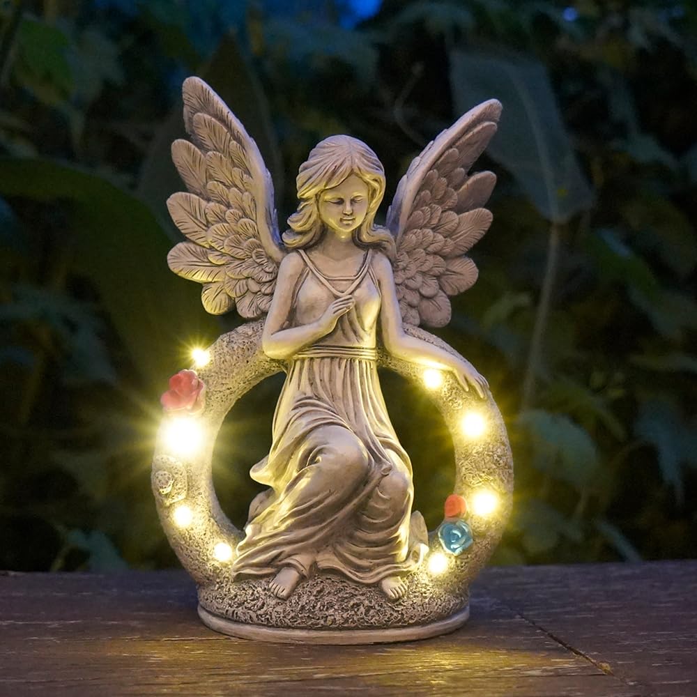 Solar Angel Garden Statues with 8 LED Lights, Perfect Housewarming Gift