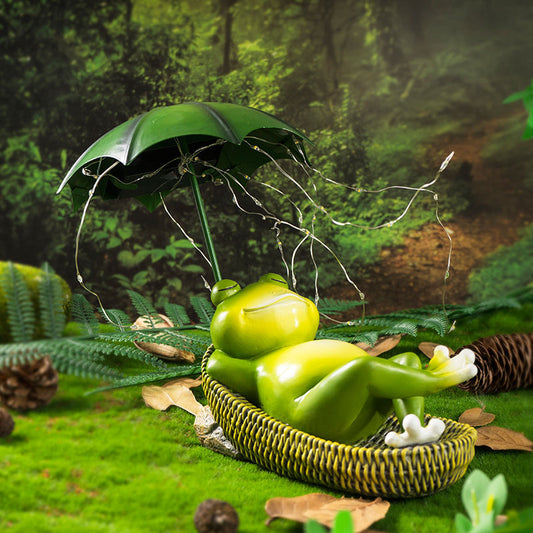 Solar Frog Umbrella Garden Decor Outdoor Statue