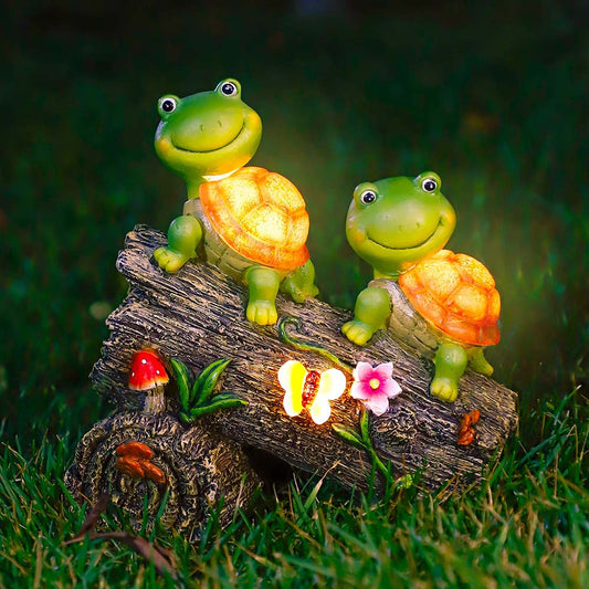 Solar Sweet Frog Face Turtles Statue with 4 LED Lights