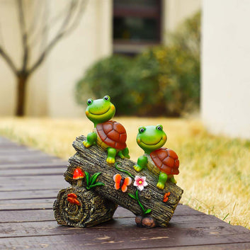 Solar Sweet Frog Face Turtles Statue with 4 LED Lights