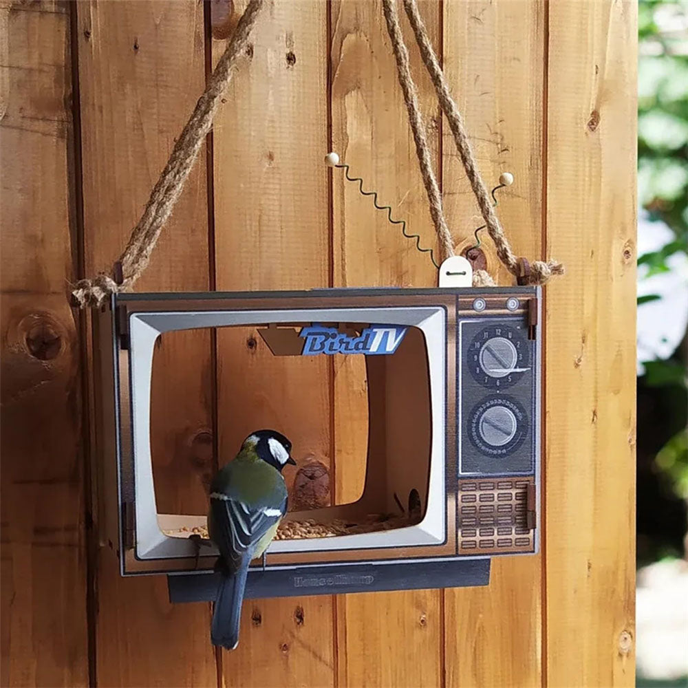 TV Shaped Wood Hanging Bird Feeder