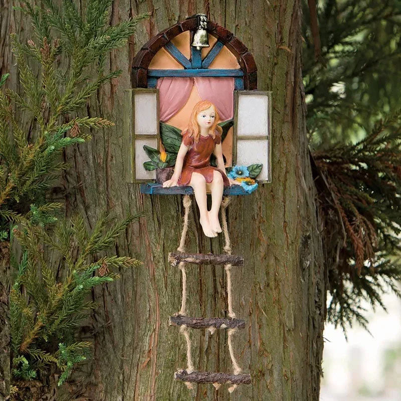 Window Ladder Fairy House Tree Hanging Sculpture
