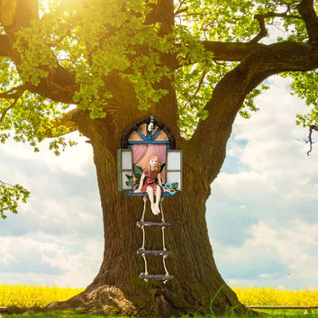 Window Ladder Fairy House Tree Hanging Sculpture