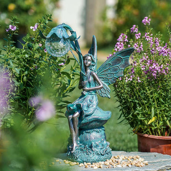 Garden Patina Fairy Statues with Solar Lights
