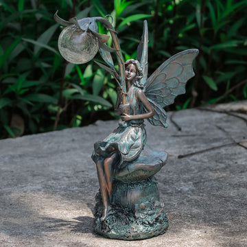 Garden Patina Fairy Statues with Solar Lights