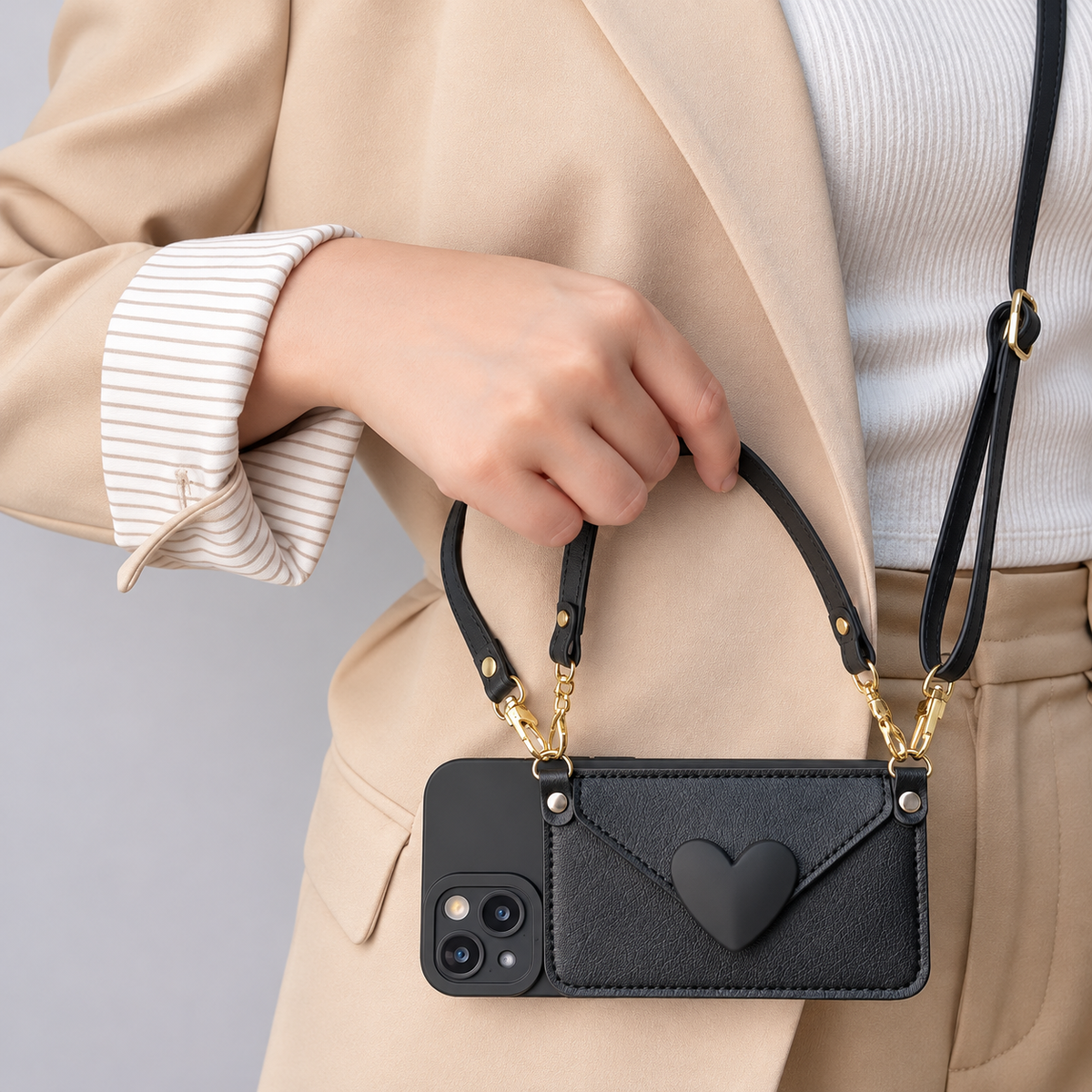 Heart Pocket Crossbody iPhone Case with Wrist & Shoulder Strap