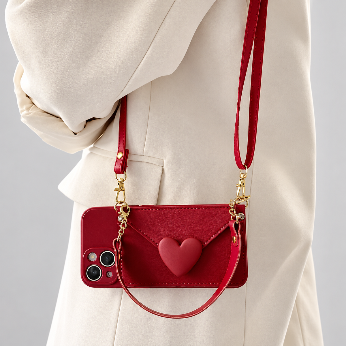 Heart Pocket Crossbody iPhone Case with Wrist & Shoulder Strap