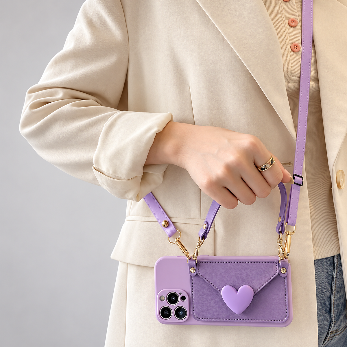 Heart Pocket Crossbody iPhone Case with Wrist & Shoulder Strap