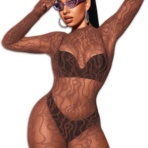 Bow and Floral-Detail Mesh Bodysuit