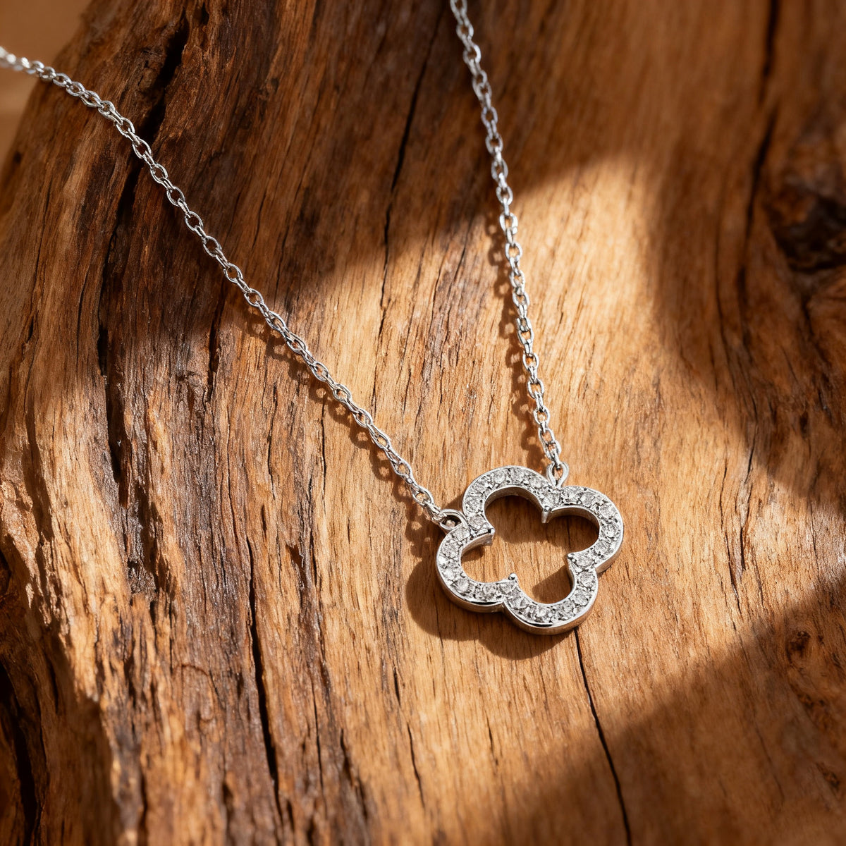Sterling Silver Open Clover Zirconia Necklace - view 3
