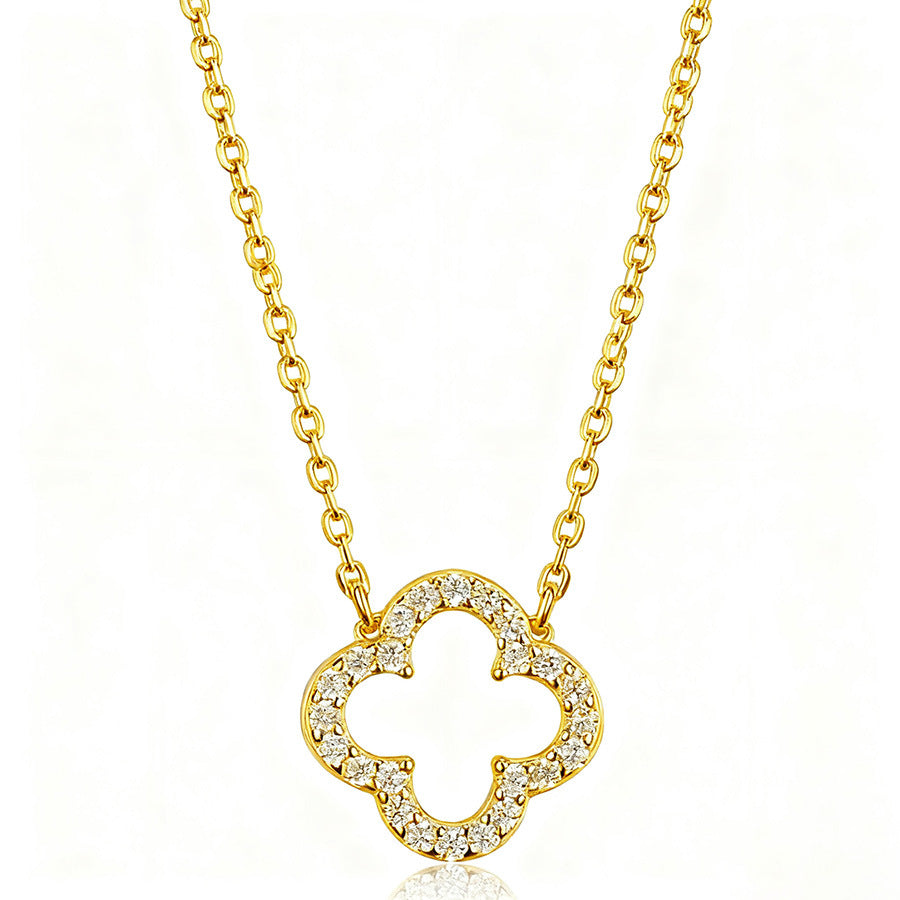 Sterling Silver Open Clover Zirconia Necklace - view 5