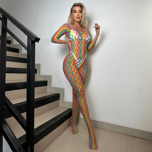 Rainbow Fishnet Bodysuit