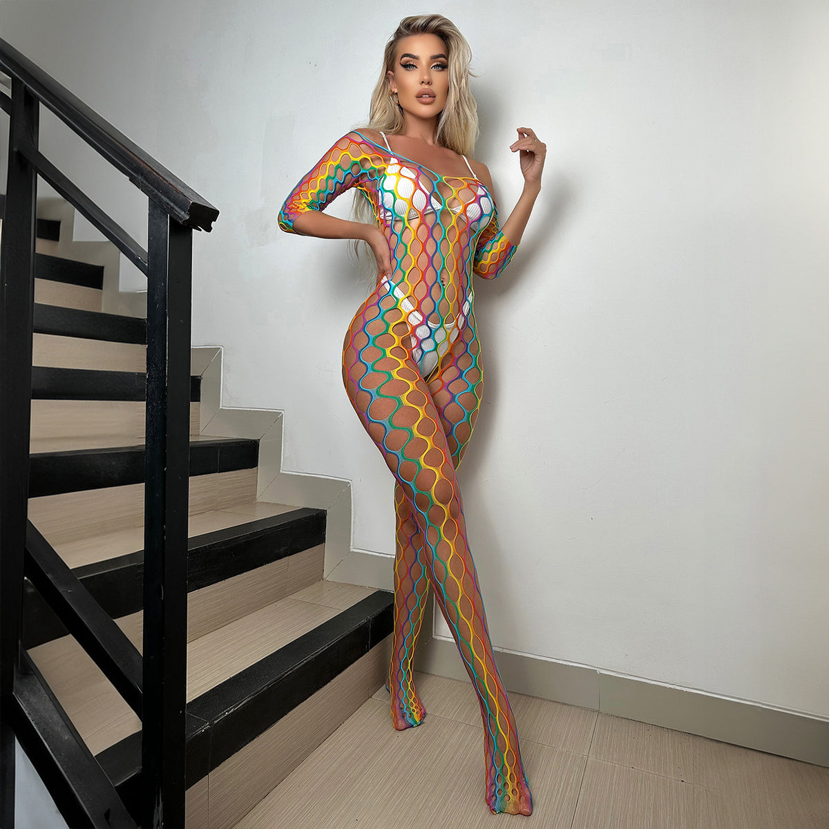 Rainbow Fishnet Bodysuit