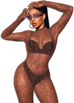 Bow and Floral-Detail Mesh Bodysuit