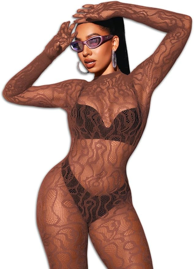 Bow and Floral-Detail Mesh Bodysuit