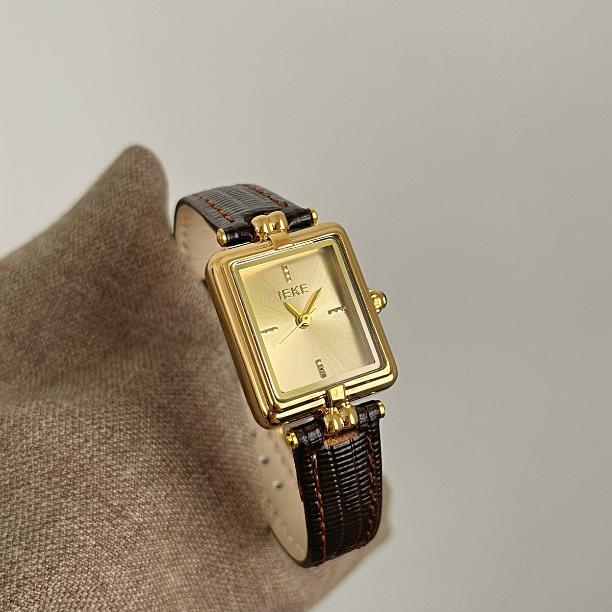 Vintage Rectangular Genuine Leather Quartz Watch - view 2