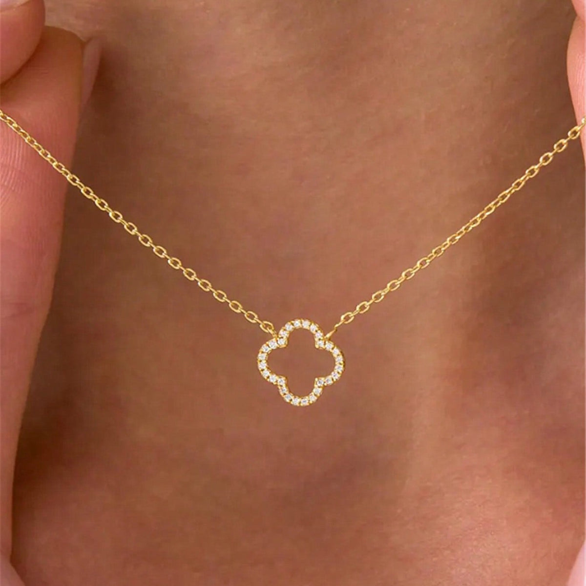 Sterling Silver Open Clover Zirconia Necklace - main view