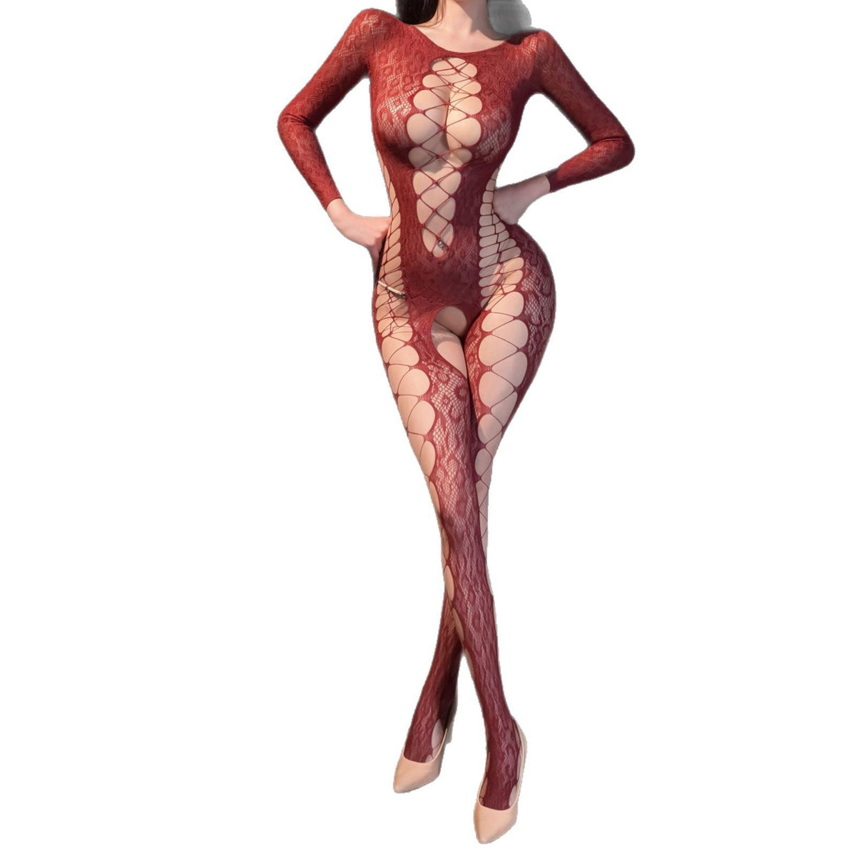 Leopard Jacquard Mesh Bodystocking - W88