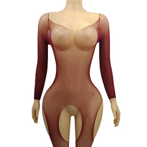 Fine-Mesh Strappy Bodysuit