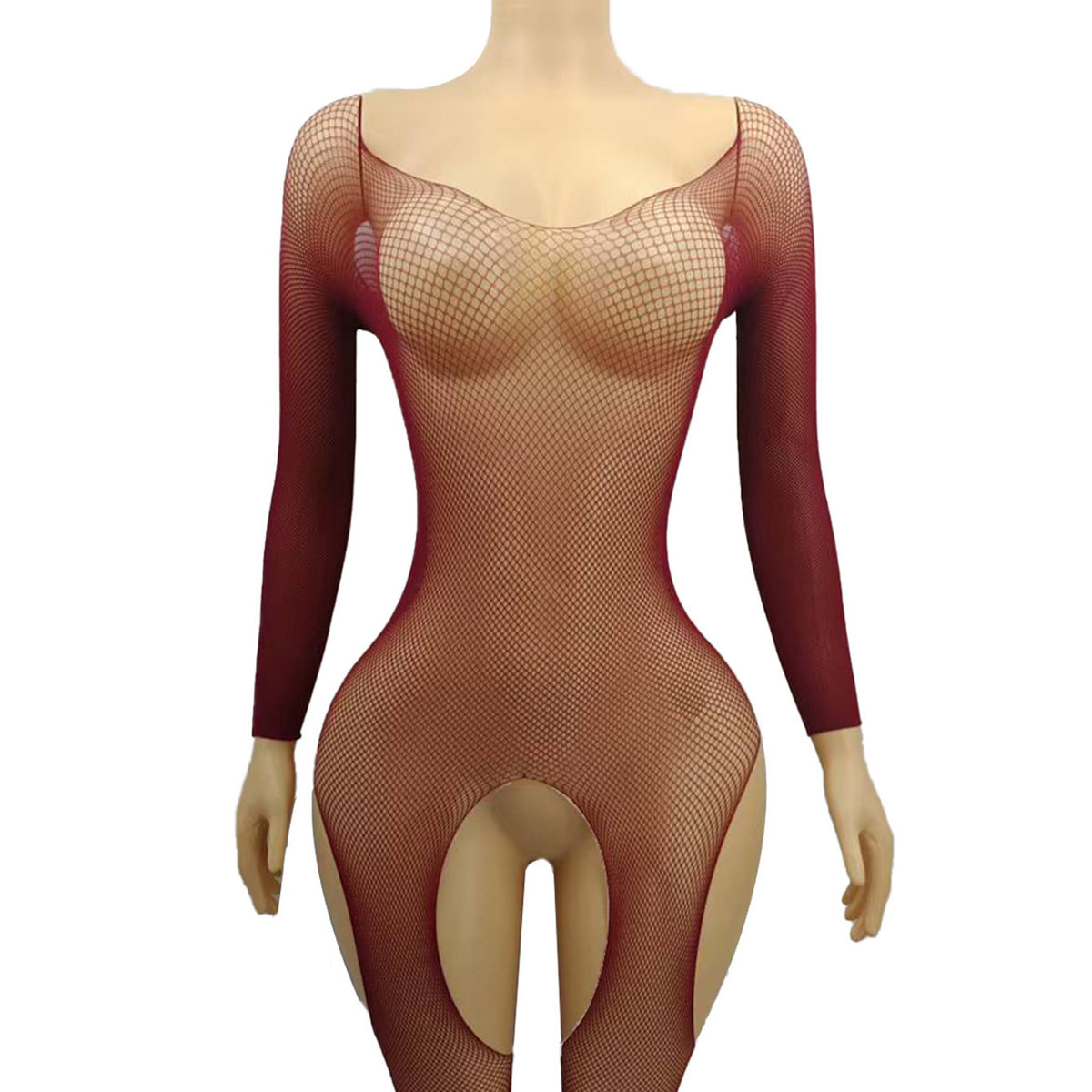 Fine-Mesh Open-Crotch Bodysuit