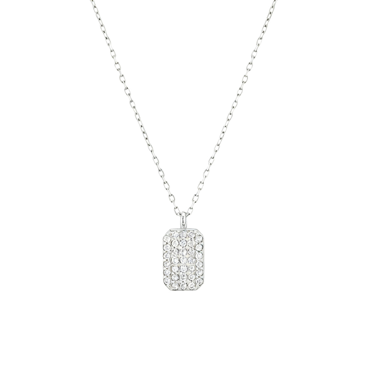 Sterling Silver Sparkling Rectangular Pendant Necklace - view 7