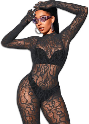 Bow and Floral-Detail Mesh Bodysuit