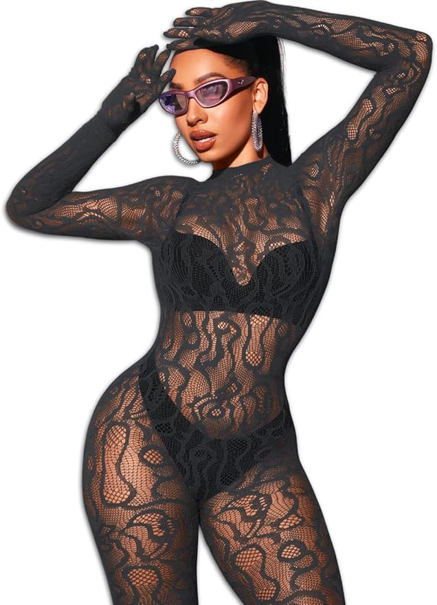 Bow and Floral-Detail Mesh Bodysuit