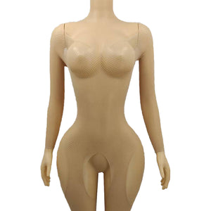 Fine-Mesh Open-Crotch Bodysuit