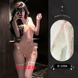 Pink Lace and Mesh Bodysuit - 8008