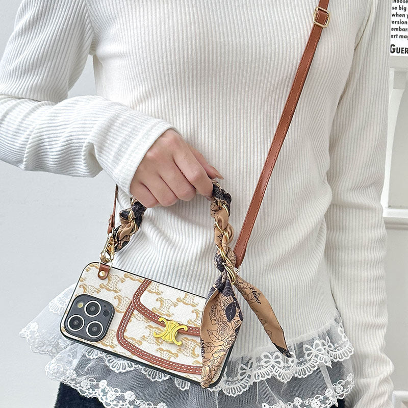 Patterned Phone Case with Scarf Handle or Crossbody Strap