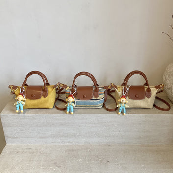 Retro Woven Handbag, Dragon Bags, Striped Retro Dumpling Bag, Casual Contrasting Color, Trendy Shoulder Messenger Bag.