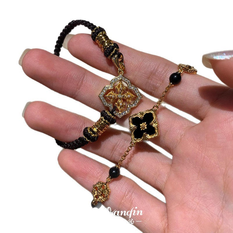 Black and Gold-Tone Floral Bracelet - view 5