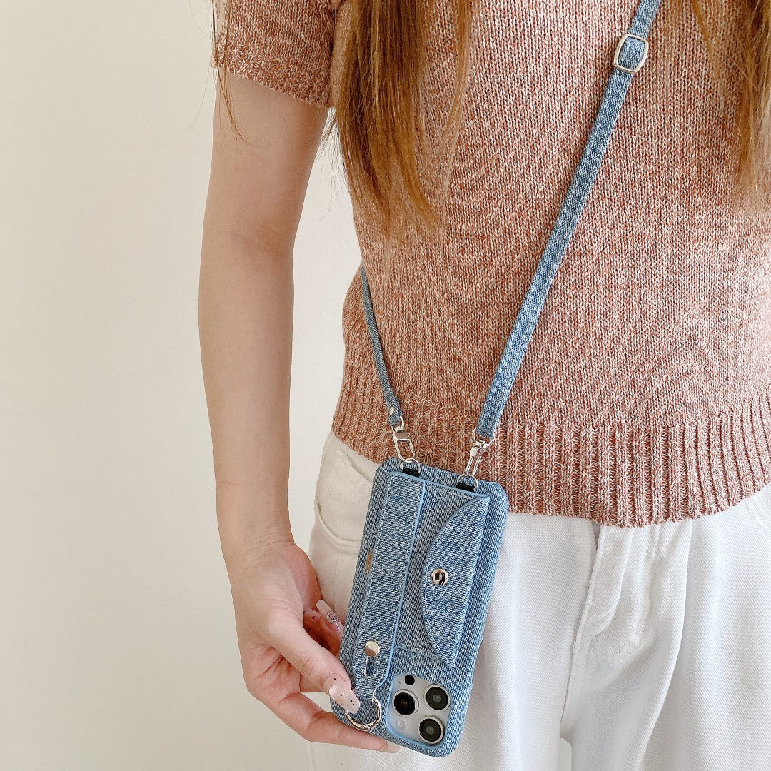 Denim-Look Wallet Crossbody Phone Case