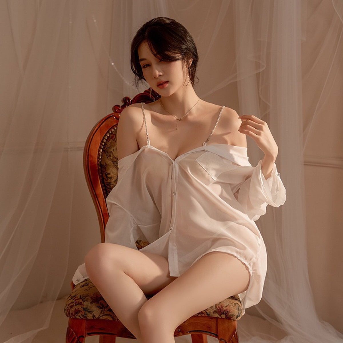 Sheer Chain-Detail Shirt and Thong Options